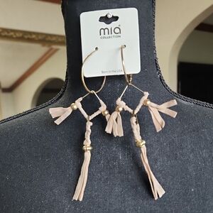 MIA Gold and Tan Geometric Dangle Earrings